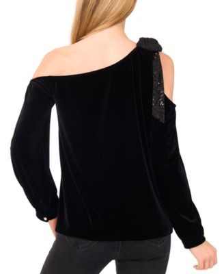 Women's Velvet One Shoulder with Sequin Bow Top