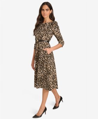 Women's Belted Animal Midi Dress
