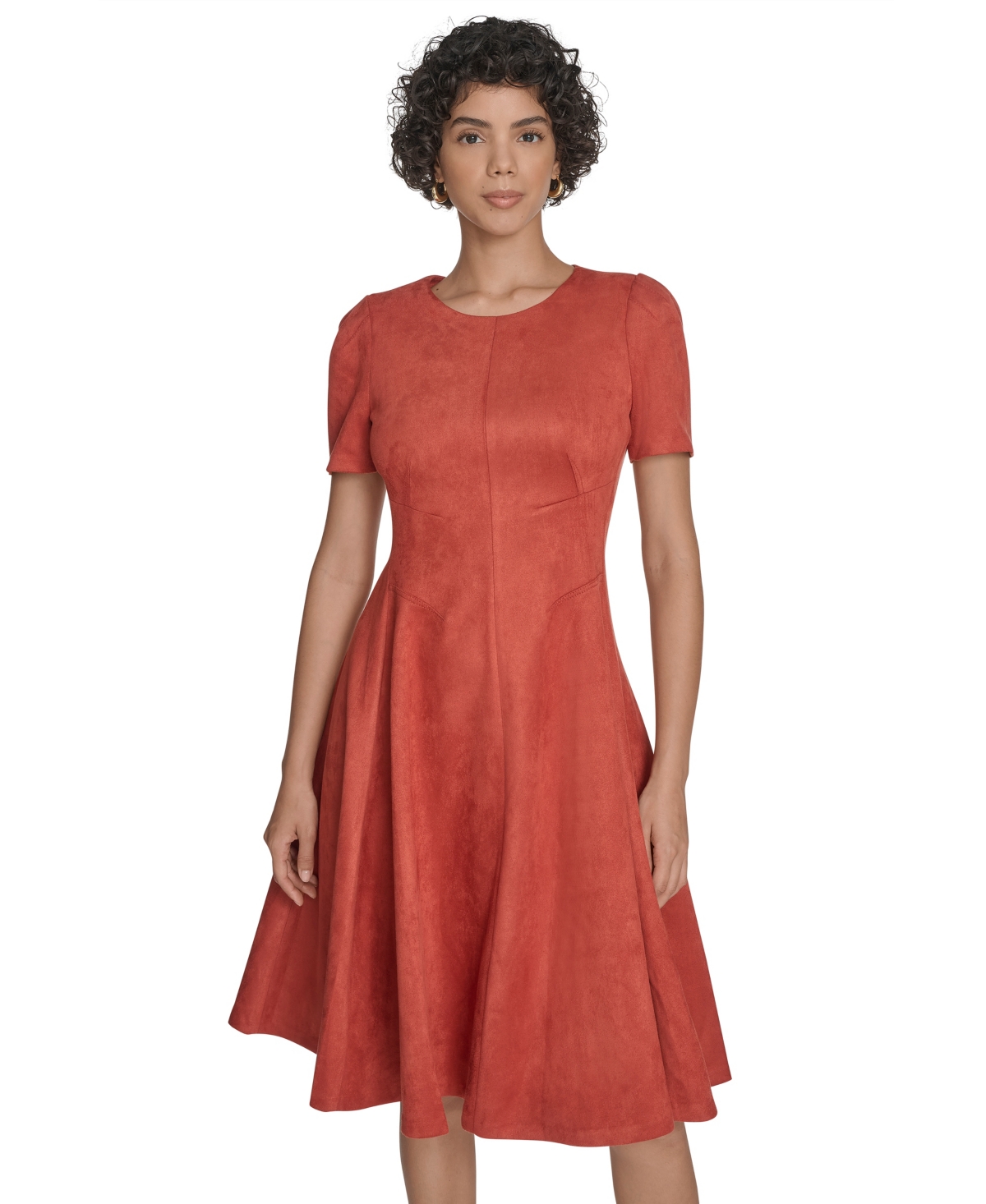 Calvin Klein Women's Fit And Flare Short Dress In Brown
