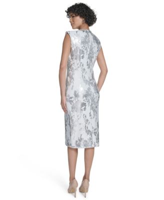 Women's Sleeveless Foil Printed Sheath Dress