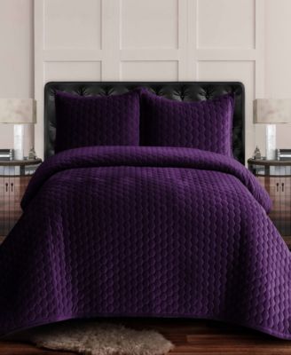 Lugano Honeycomb Velvet Oversized Solid 3 Piece Quilt Set, Queen