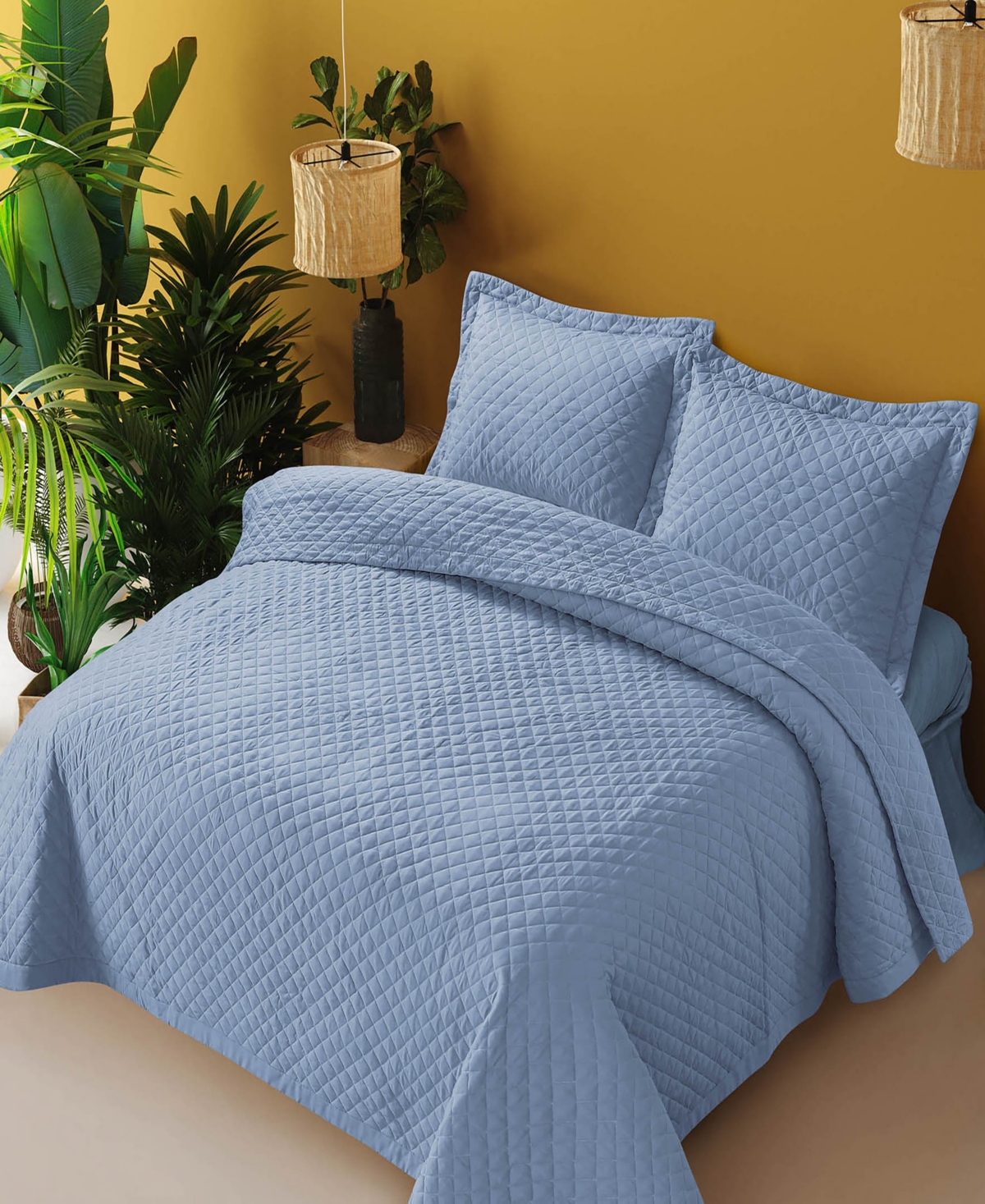 Tribeca Living Brisbane Microfiber Solid Oversized Quilt Set, Queen In Multi