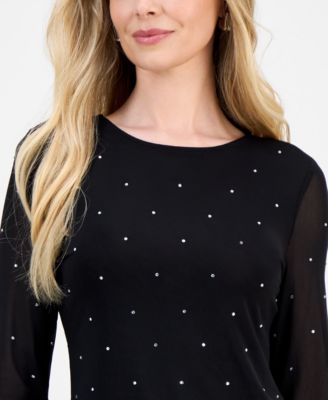 Petite Embellished Mesh Top, Macy's Exclusive