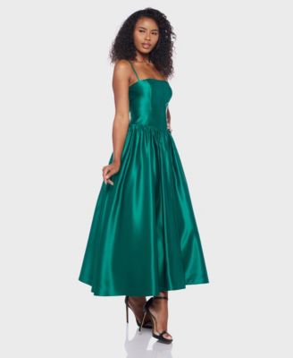 Juniors' Satin Corset Fit & Flare Dress