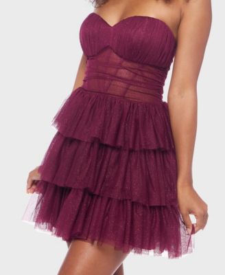 Juniors' Strapless Shirred Bodice Dress