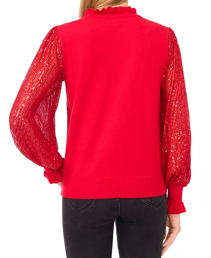 Women's Ruffle Trim Sequin Long Sleeves Sweater - thumbnail 9