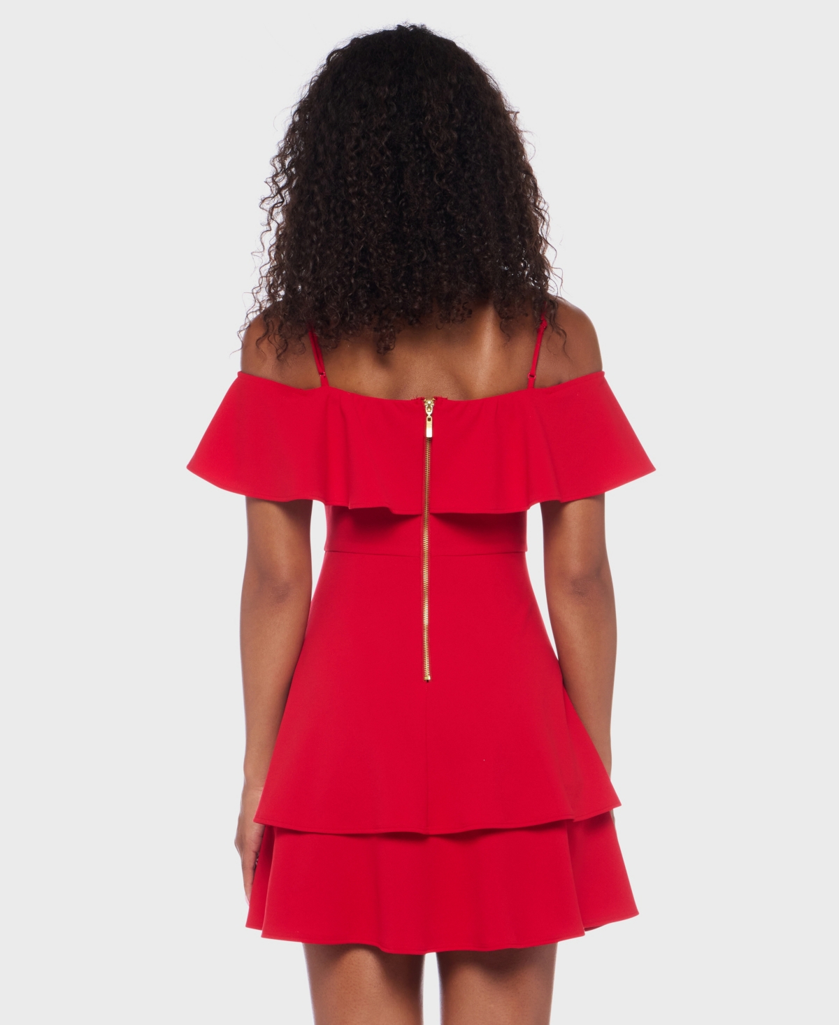 B Darlin Juniors' Ruffled Off-the-shoulder Dress In Red