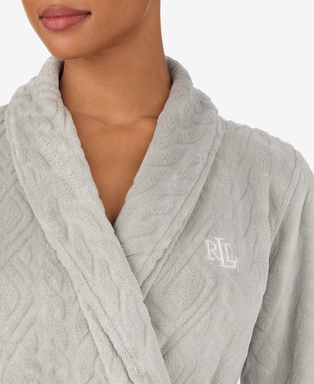 Ralph Lauren Women's Long Sleeve Shawl Collar Short Robe In Gray