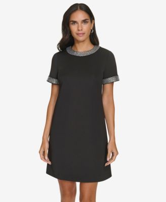Petite Heatfix Trim Jewel Neck Dress