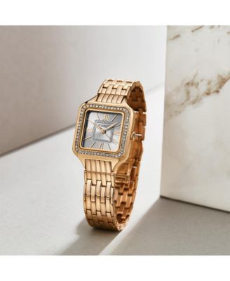 Confidant 4020 Women s Square Watch – Quartz Movement, 27mm Case, Crystal-Accented Bezel, Stainless Steel Bracelet