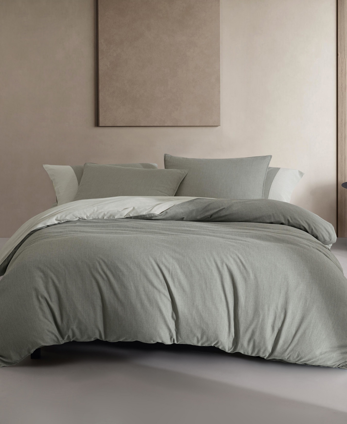 Calvin Klein Contrast Weave Rekoop Sateen 3-pc. Duvet Cover Set, Queen In Gray
