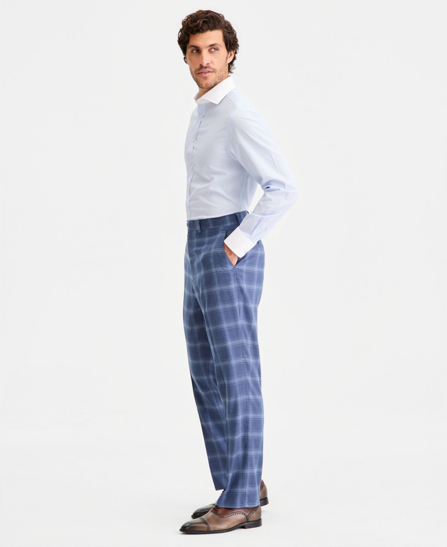 Мужские брюки Tayion Collection Classic-Fit Navy Windowpane Suit Separates, цвет: Тёмно-синий — фото 7