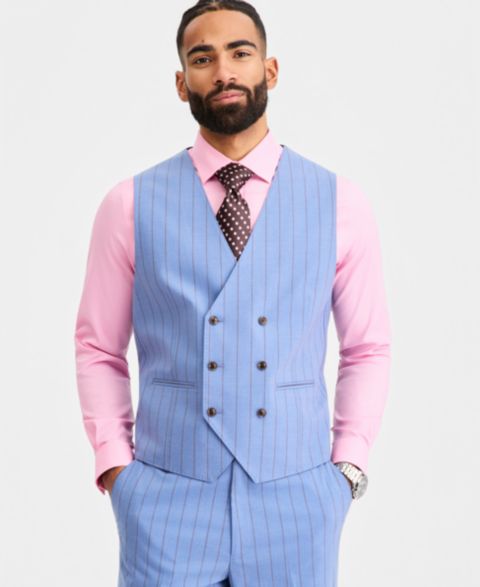 Мужской жилет Tayion Collection Classic-Fit Blue Pinstripe Suit Separates Vest, цвет: Синий
