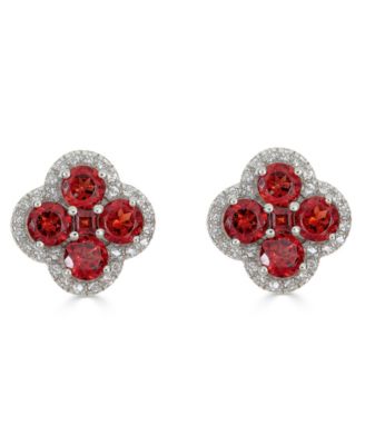 Garnet (3-1/4 ct. t.w.) & White Topaz (1/3 ct. t.w.) Stud Earrings in Sterling Silver