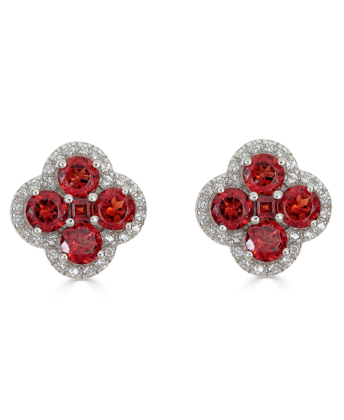 Macy's Garnet (3-1/4 Ct. T.w.) & White Topaz (1/3 Ct. T.w.) Stud Earrings In Sterling Silver In Metallic