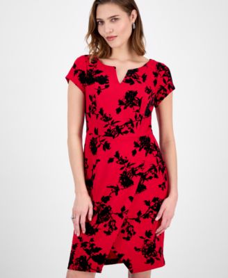 Women's Printed Scuba Short-Sleeve Sheath Dress
