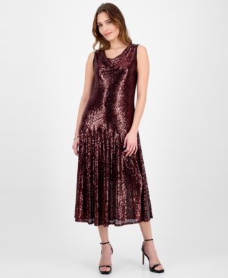 Robbie Bee - Women's Cowl Neck Sequin Midi Dress