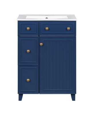 24" Bathroom Vanity Cabinet with Ceramic Sink, 2 Drawers and 1 Storage Door