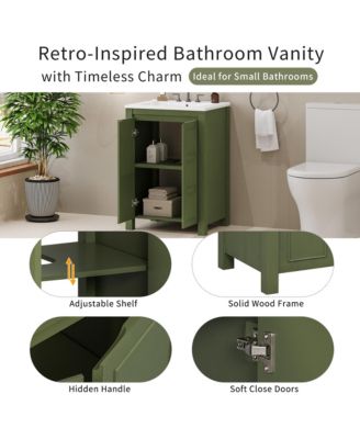 24" Small Bathroom Vanity with Ceramic Sink, 2 Soft-Close Doors and Adjustable Shelf