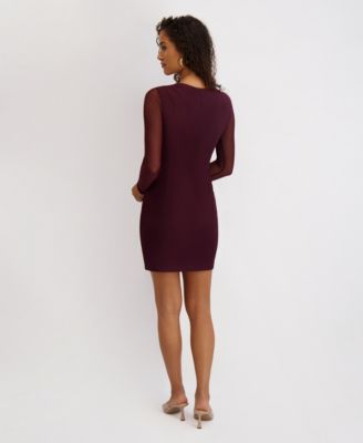 Women's Mesh Scuba Long-Sleeve Bodycon Dress