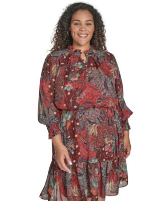 Plus Size Smocked-Sleeve Shirt Dress
