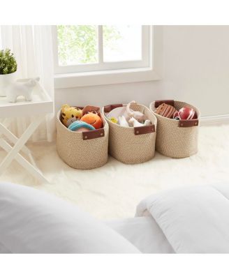 3 Pack Cotton Rope Shelf Storage Basket with Handles
