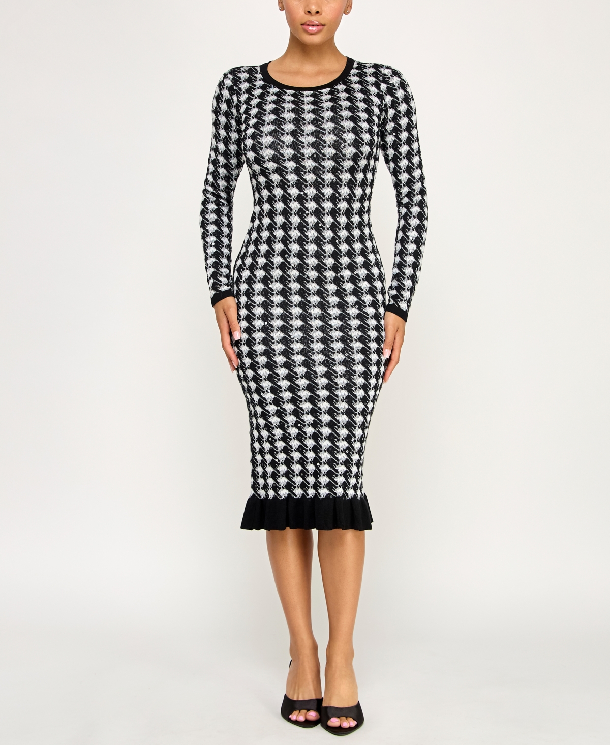 Bcx Juniors' Long Sleeve Midi Sweater Dress In Black