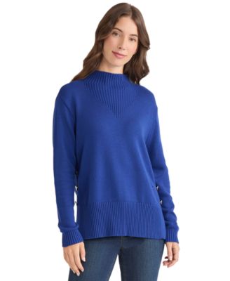 Women's Side Seam Button Mock Neck Sweater