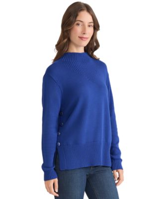 Women's Side Seam Button Mock Neck Sweater