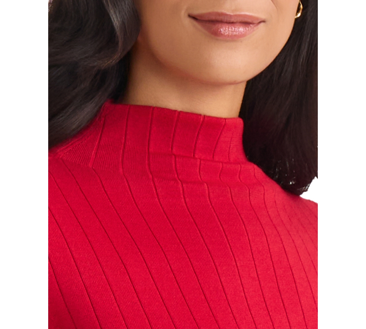 Jones New York Women's Wide Rib Funnel Neck Sweater In Red