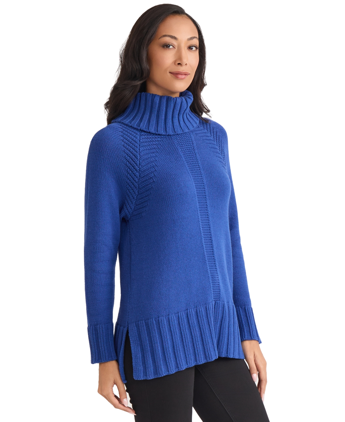 Jones New York Women's Raglan Sleeve Funnel Neck Sweater In Blue
