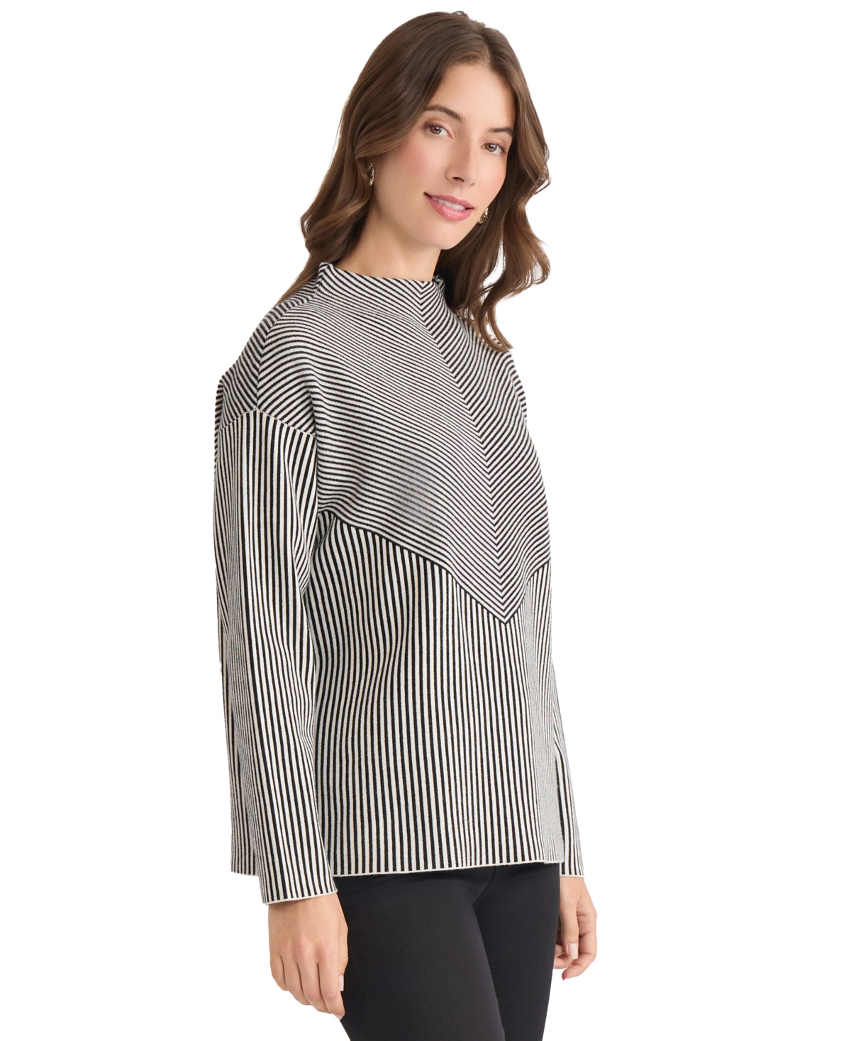Jones New York Funnel Neck Jacquard Sweater In Black