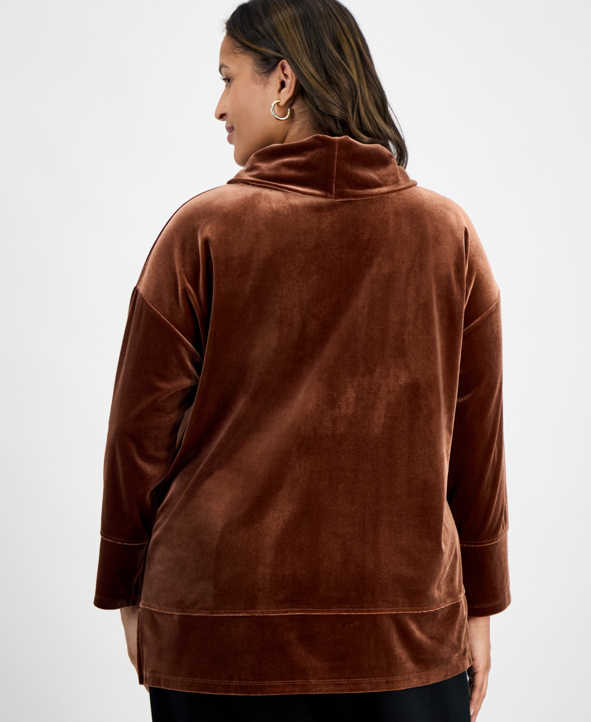 Jones New York Plus Size Velour Cowl-neck Top In Brown