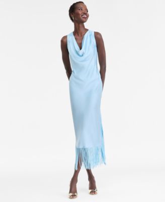 light blue fringe dress Baby Blue Fringe Sleeve Dress – Shop For You main image 1