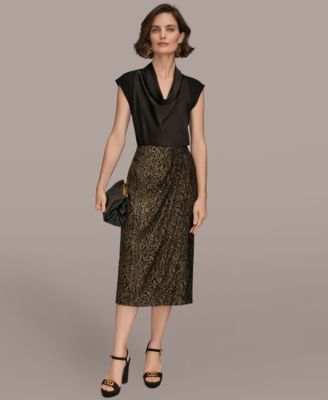 Women’s Faux Wrap Metallic Burnout Skirt