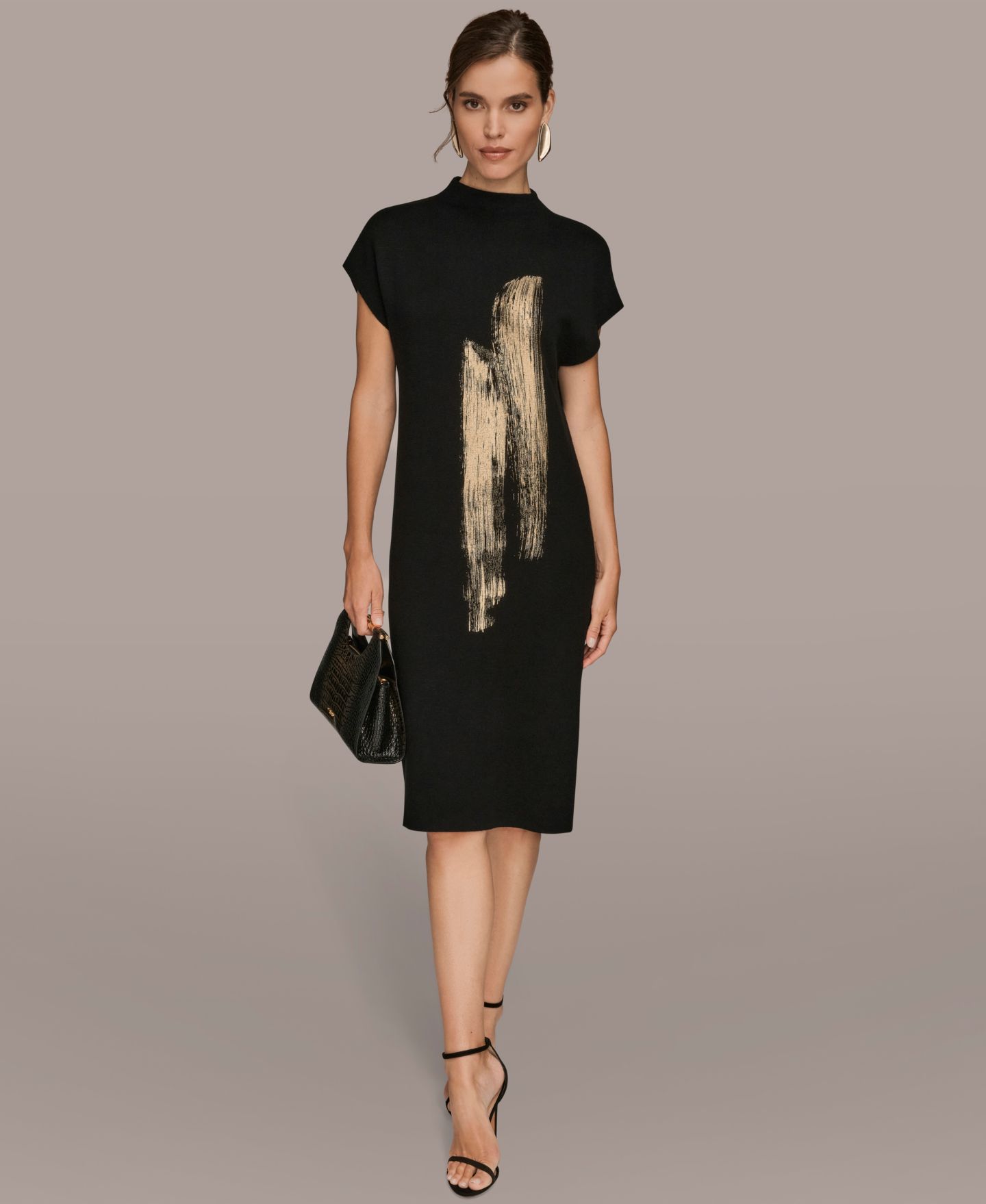 Женское платье Donna Karan New York Gold-Tone Velvet Burnout Sweater Dress, цвет: Чёрный золотой разноцветный — фото 2