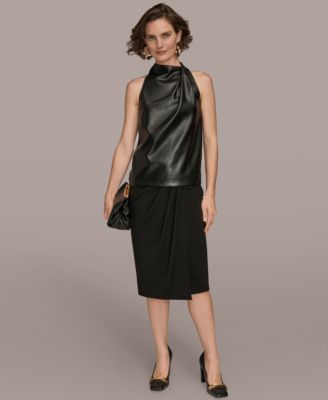 Women's Mock Neck Pleated Shoulder Blouse