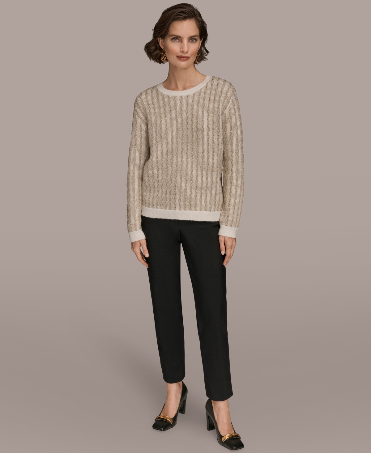 Donna Karan Women's Long Sleeve Two-tone Sweater In Multi