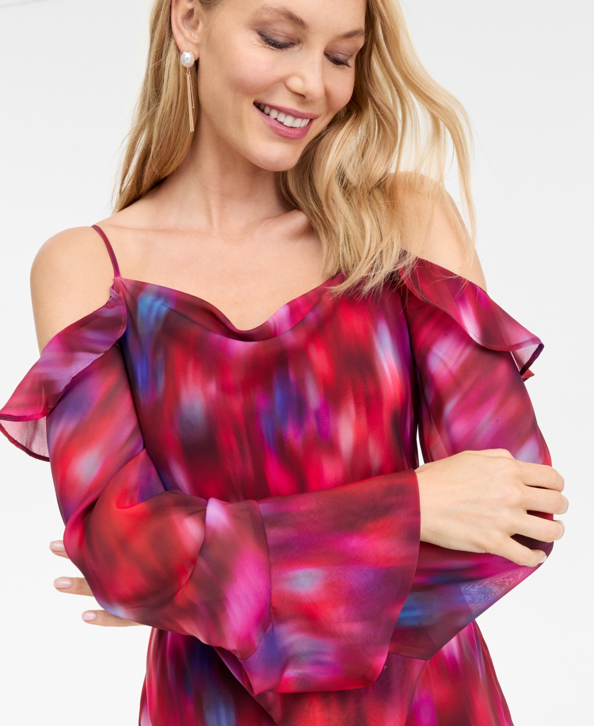 Inc International Concepts Women's Ruffled Cold-shoulder Dress, Macy's Exclusive In Multi