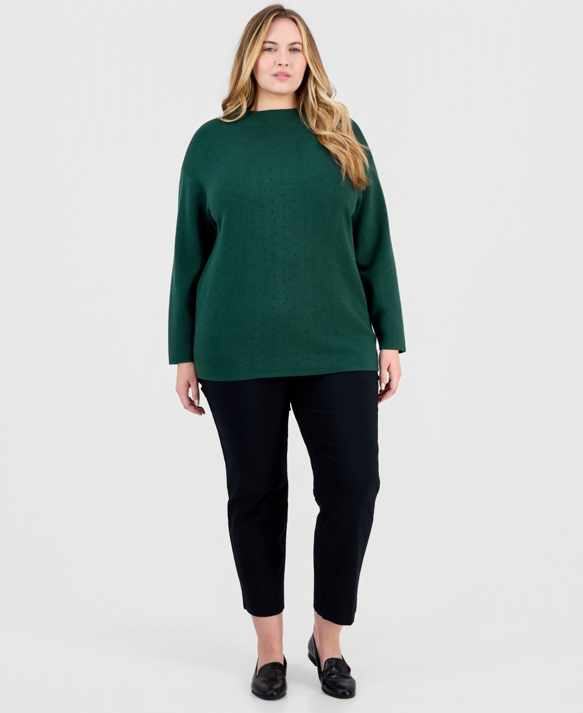 Jones New York Plus Size Embellished Funnel-neck Sweater In Green