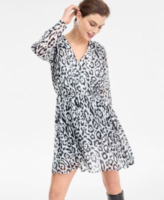 Women's Printed Long-Sleeve Surplice Mini Dress, Macy's Exclusive