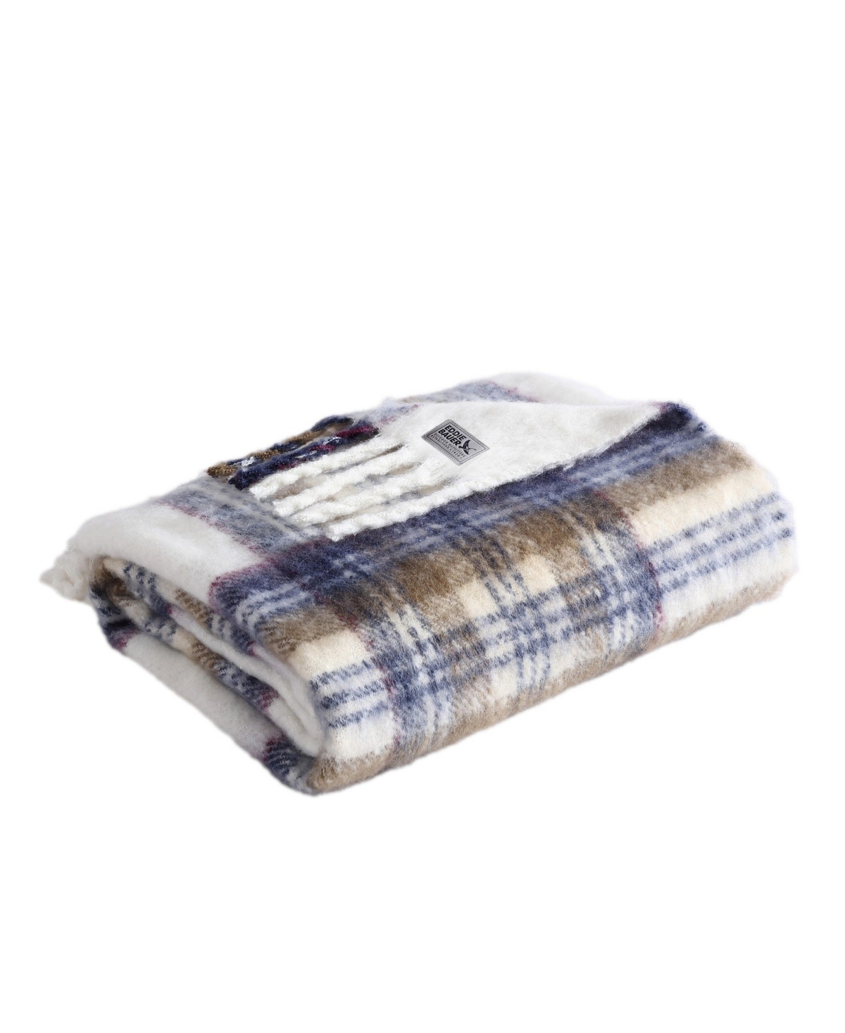 Eddie Bauer Plaid Faux Mohair Throw, 60" X 50" In Blue