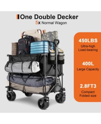 450lbs Heavy Duty Double Decker Collapsible Folding Wagon Cart with 360&deg; Wheels, and Extra Storage