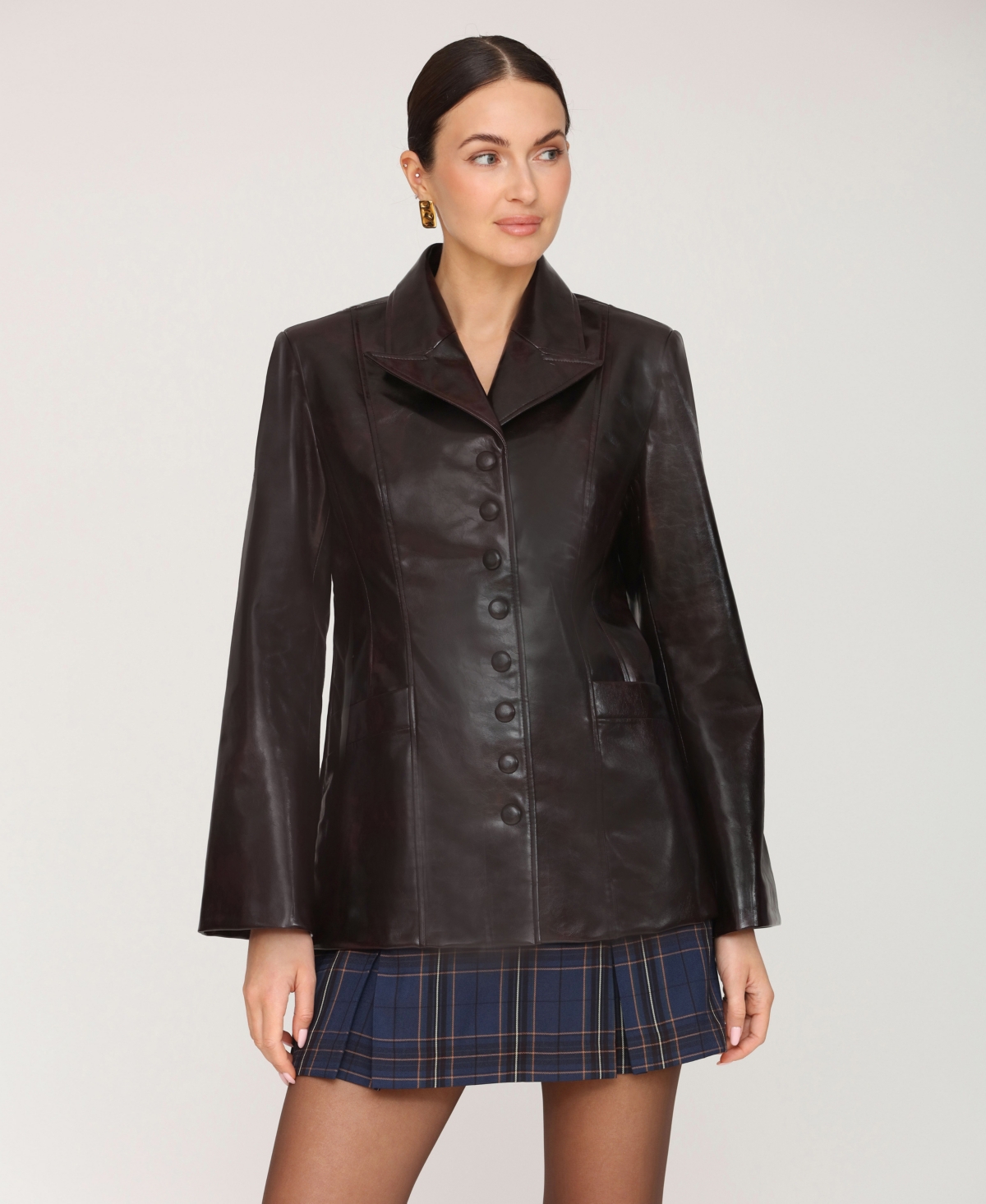 Avec Les Filles Women's Notch Collar Flared Jacket In Brown