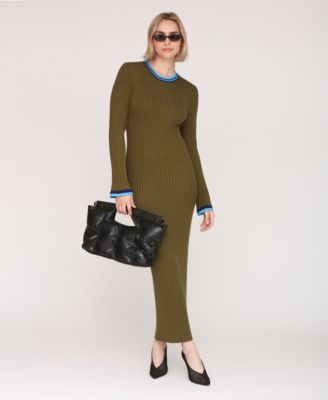 Women's Long Sleeve Ribbed Neck Maxi Dress