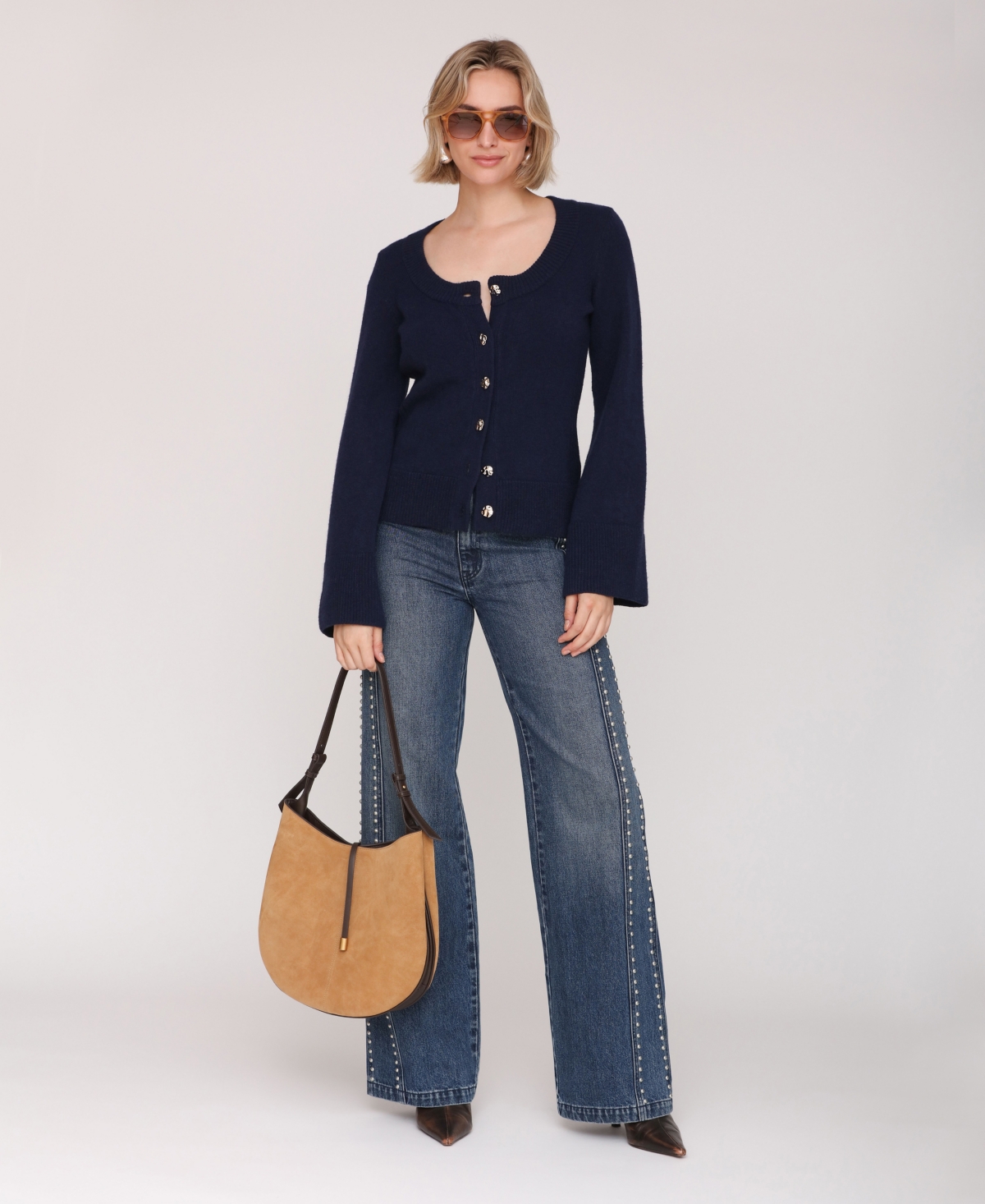 Avec Les Filles Women's Scoop Neck Long Sleeve Cardigan In Neutral