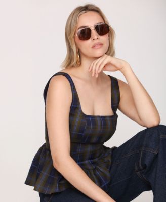Women's Plaid Peplum Top