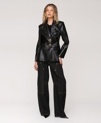 Women's Faux Leather Long Sleeve Hourglass Blazer