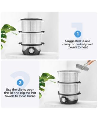 Large Capacity Hot Towel Warmer Towel Steamer with 2-Layer Baskets, 60-Min Timer, Auto Shut-Off