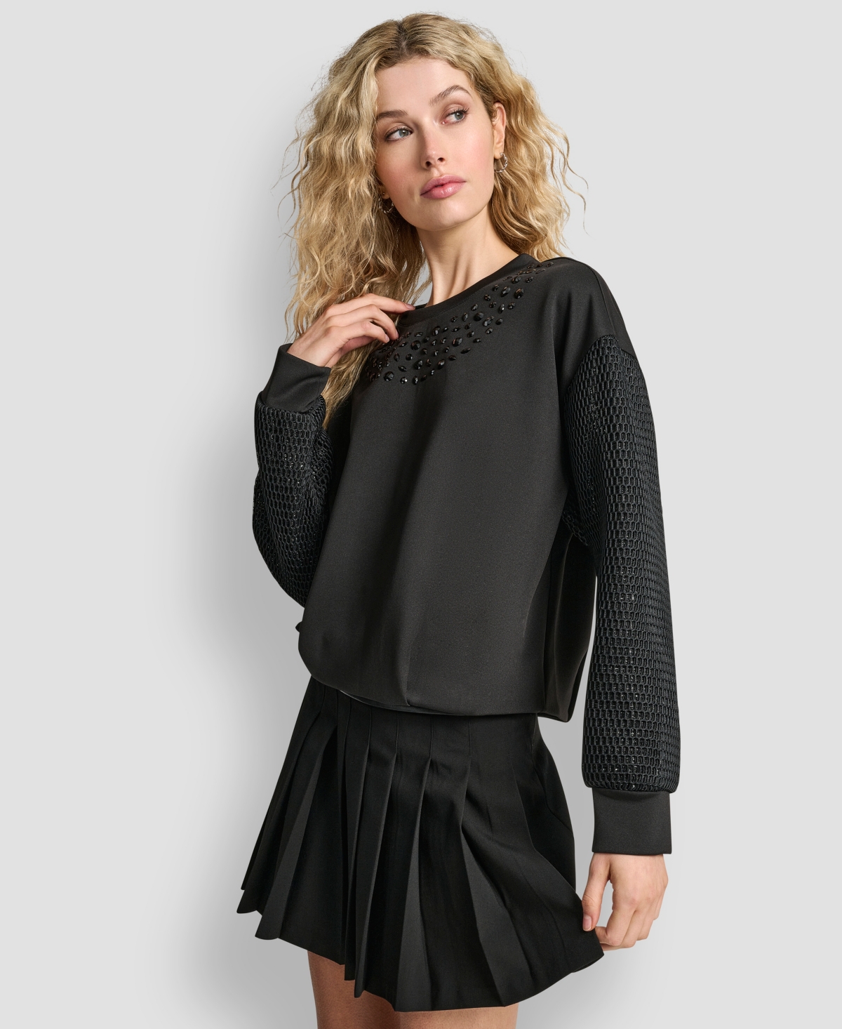 Dkny Mixed Media Bubble Sweatshirt In Black